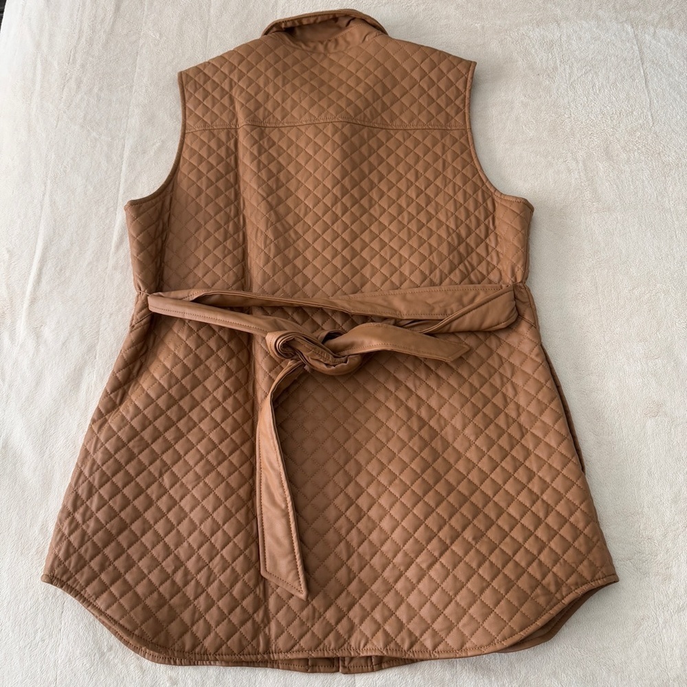 Marc New York Vest Jacket Womens Size M Sleeveless Faux Leather Belted Caramel - Picture 6 of 12